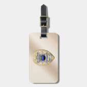 裏返しボタン付き薄い青い線バッジ ラゲッジタグ (正面縦)