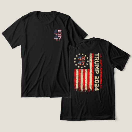裏面にアメリカ国旗 45 47 トランプ 2024 トライブレンドＴシャツ (デザイン正面&裏面)