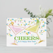 裏面に写真を入れた新年のカクテルで乾杯 箔シーズンカード (立ち正面)