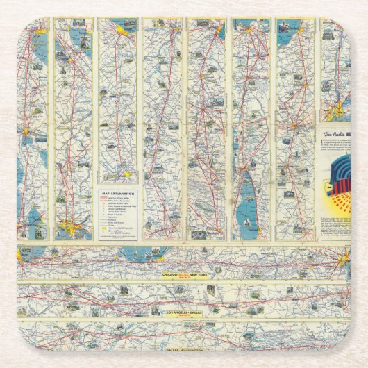 裏面のアメリカン航空システム地図 スクエアペーパーコースター (正面)