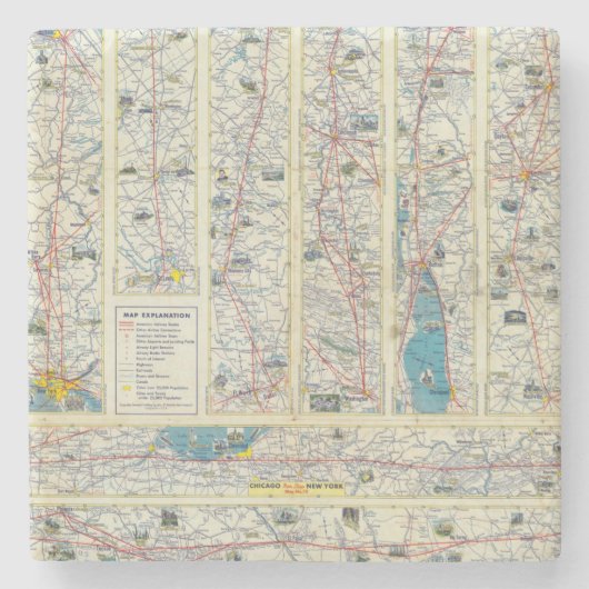 裏面のアメリカン航空システム地図 ストーンコースター (正面)