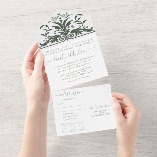 裏面の写真 アールヌーボー風のトンボとユリの葉 オールインワン招待状 (貼ってはがせる)