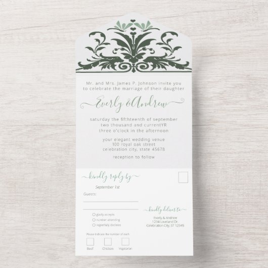 裏面の写真 アールヌーボー風のトンボとユリの葉 オールインワン招待状 (内側)