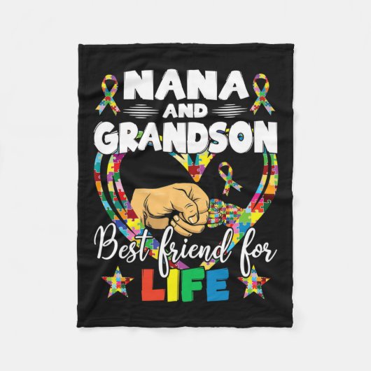 補助女性自閉症意識奈々と祖父 フリースブランケット (正面)