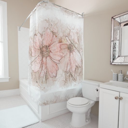 補液フローラ水彩赤面ピンクID712 シャワーカーテン (インサイチュ)