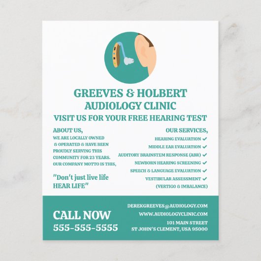 補聴器アイコン、聴専門医、聴科診療所 チラシ (正面)