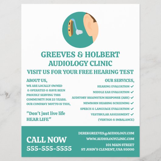 補聴器アイコン、聴専門医、聴科診療所 チラシ (正面)