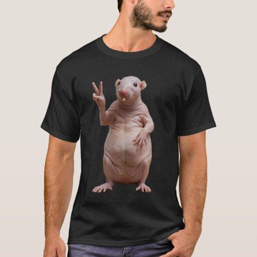 裸のモグラネズミのピースサインTシャツ Tシャツ (正面)