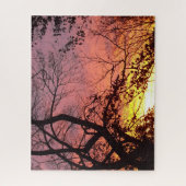 裸木カラフルの間の夕日 ジグソーパズル (縦)