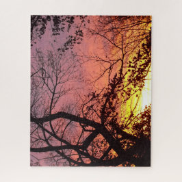 裸木カラフルの間の夕日 ジグソーパズル