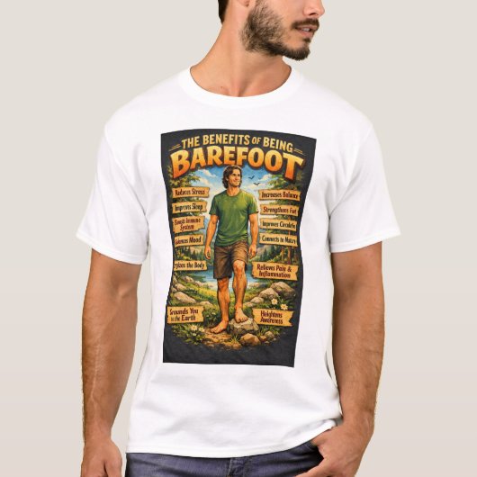 裸足のすばらしさを伝えるTシャツ Tシャツ (正面)