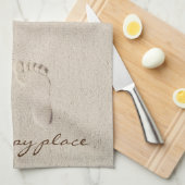 裸足プリントインビーチ砂 キッチンタオル (四つ折り)