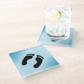 裸足跡（青） ガラスコースター (アングル)