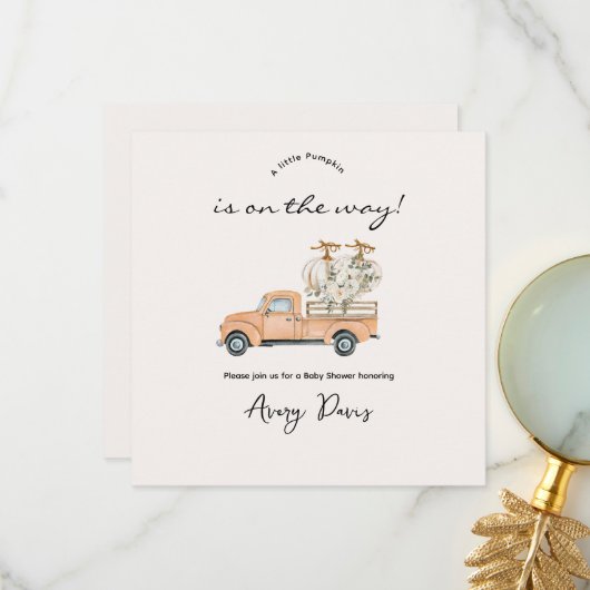 製カスタム秋パンプキンベビーシャワー招待状 サンキューカード (正面/裏面インサイチュ)