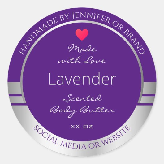 製品かわいらし包装ラベル紫と銀 ラウンドシール (正面)