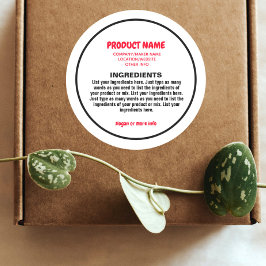 製品とメーカー情報を含む原料ラベル ラウンドシール