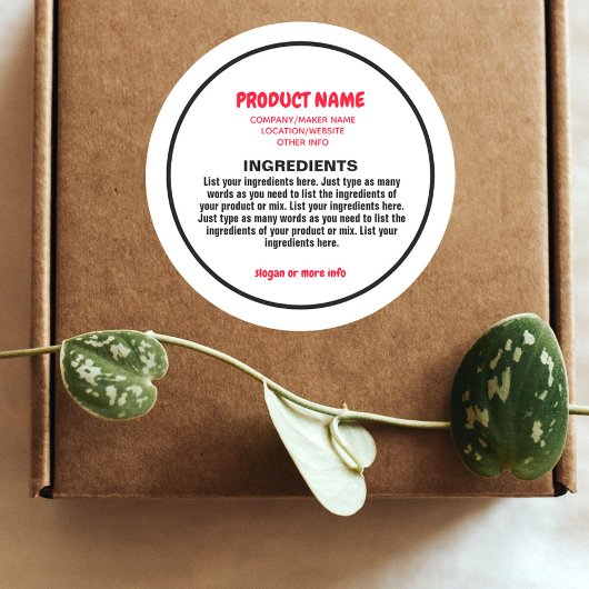製品とメーカー情報を含む原料ラベル ラウンドシール