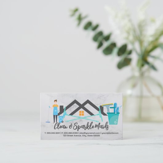 製品のクリーニング |メイドクリーニング |屋根ロゴ 名刺 (スタンド正面)