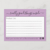 製品の内容リストケーキワックスメルトビジネスロゴ ポストカード (裏面)