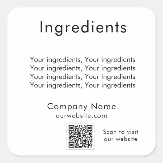 製品の原料リスト会社のqrコードラベル スクエアシール (正面)