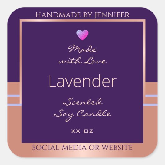 製品エレガント包装ラベルパープルバラ金ゴールド スクエアシール (正面)