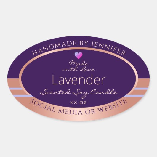 製品エレガント包装ラベルパープルバラ金ゴールド 楕円形シール (正面)