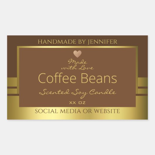 製品エレガント包装ラベル茶色および金ゴールド 長方形シール (正面)