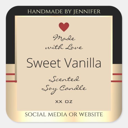 製品エレガント包装ラベル黒ベージュ金ゴールド スクエアシール (正面)