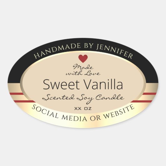 製品エレガント包装ラベル黒ベージュ金ゴールド 楕円形シール (正面)