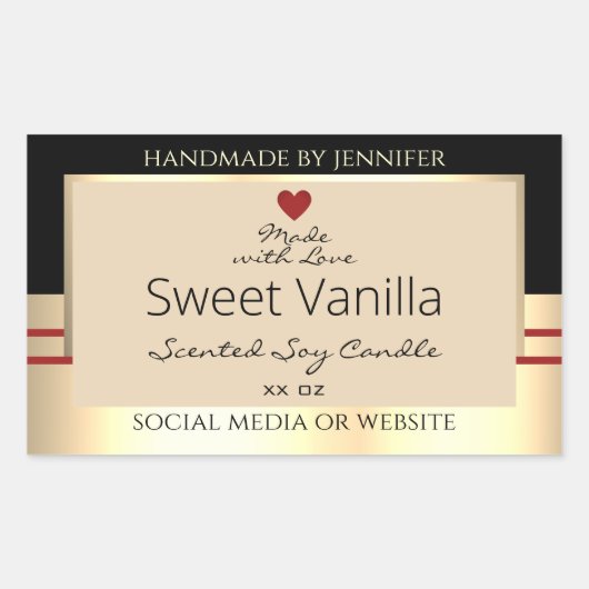 製品エレガント包装ラベル黒ベージュ金ゴールド 長方形シール (正面)