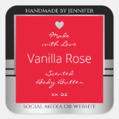 製品クール包装ラベル黒銀と赤 スクエアシール (正面)