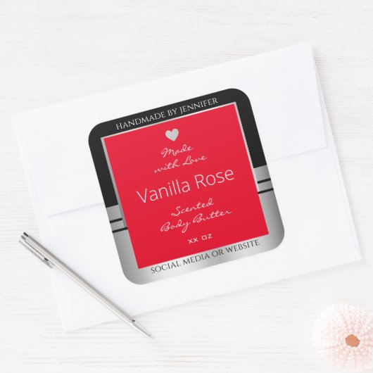 製品クール包装ラベル黒銀と赤 スクエアシール (封筒)