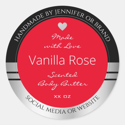 製品クール包装ラベル黒銀と赤 ラウンドシール (正面)