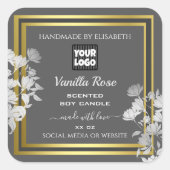 製品パッケエレガントージングラベル灰色金ゴールドフローラ スクエアシール (正面)