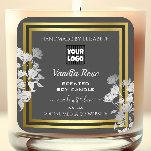 製品パッケエレガントージングラベル灰色金ゴールドフローラ スクエアシール