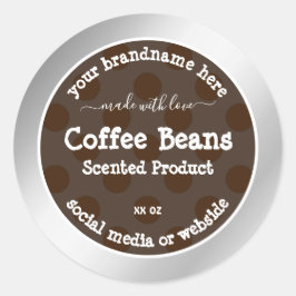 製品パッケージラベル銀色フレーム茶色 ラウンドシール