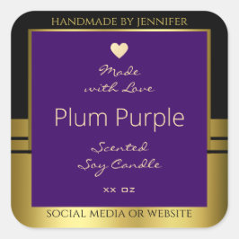 製品パッケージングラベル紫と金ゴールド小ハート スクエアシール