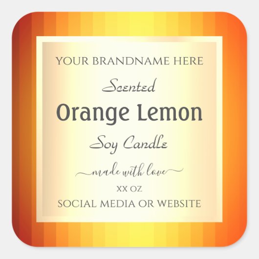 製品パッケージングラベル金ゴールド効果オレンジフレーム スクエアシール (正面)