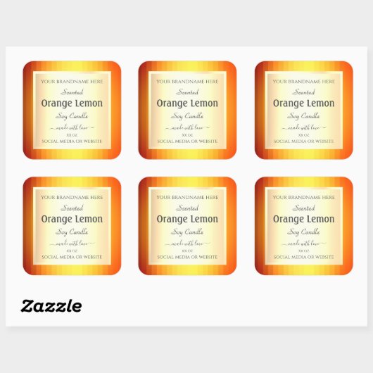 製品パッケージングラベル金ゴールド効果オレンジフレーム スクエアシール (シート)