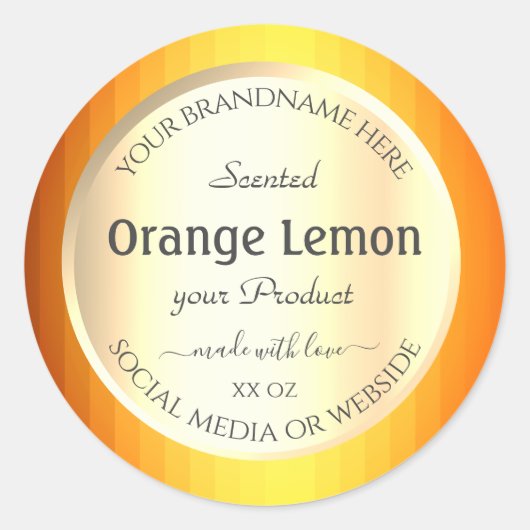 製品パッケージングラベル金ゴールド効果オレンジフレーム ラウンドシール (正面)
