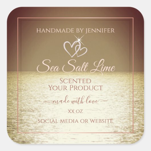 製品モダン包装ラベル海茶色の夕日 スクエアシール (正面)