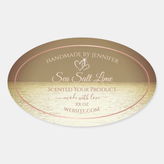 製品モダン包装ラベル海茶色の夕日 楕円形シール (正面)