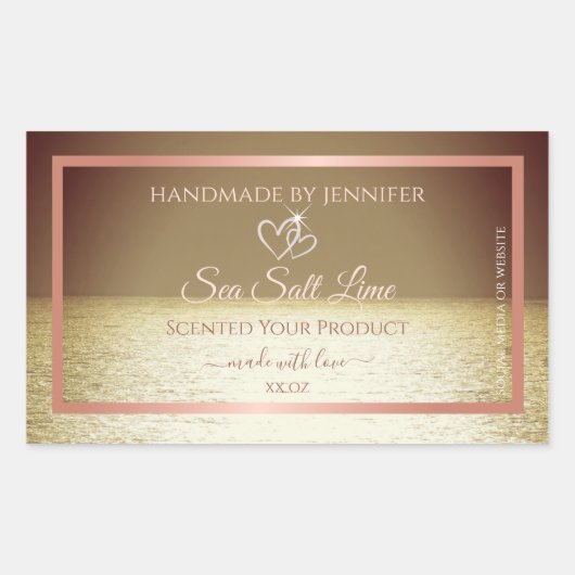 製品モダン包装ラベル海茶色の夕日 長方形シール (正面)