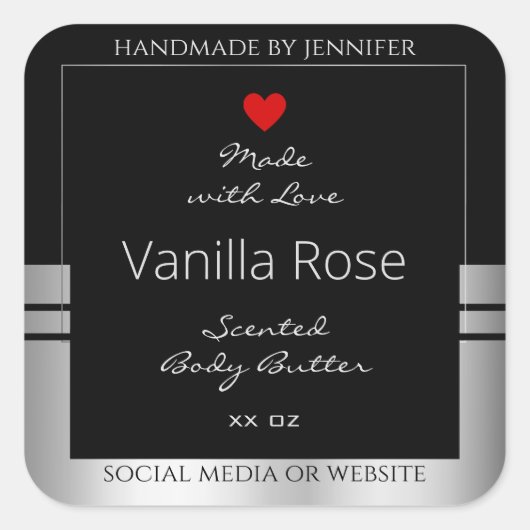 製品モダン包装ラベル黒と銀 スクエアシール (正面)