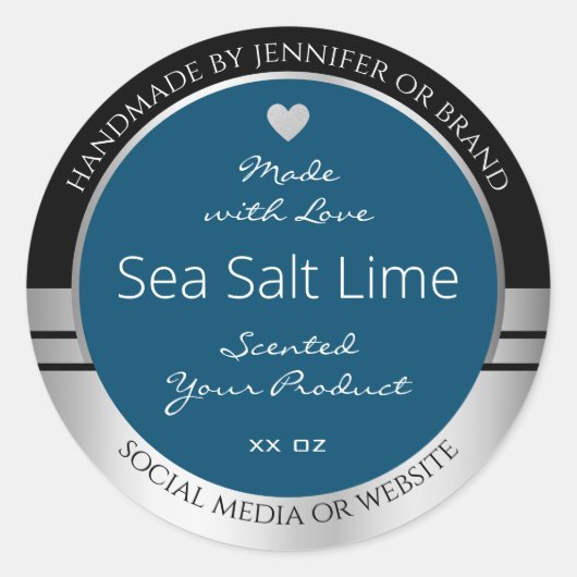 製品モダン包装ラベル黒シルバーブルー ラウンドシール (正面)