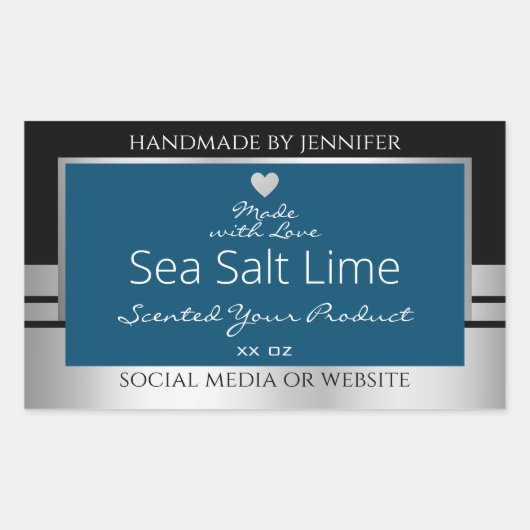 製品モダン包装ラベル黒シルバーブルー 長方形シール (正面)