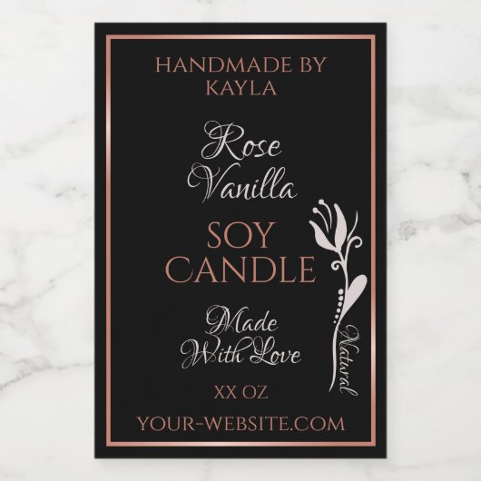 製品ラベルエレガント黒とバラ金ゴールド枠 フードラベル (シングルラベル)