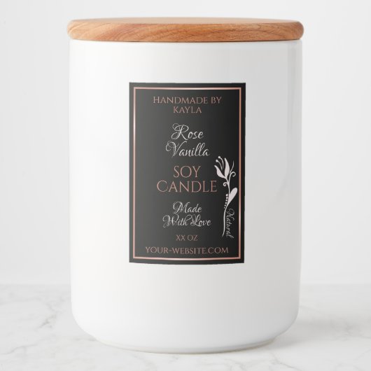 製品ラベルエレガント黒とバラ金ゴールド枠 フードラベル (正面)