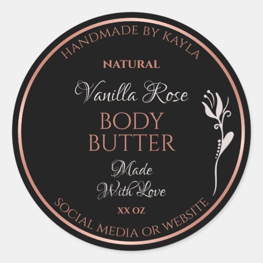 製品ラベルエレガント黒とバラ金ゴールド枠 ラウンドシール (正面)