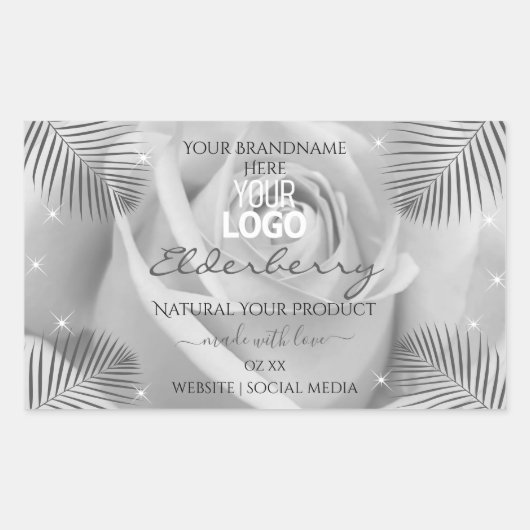 製品ラベルシルバーグレーバラパーム葉のロゴ 長方形シール (正面)